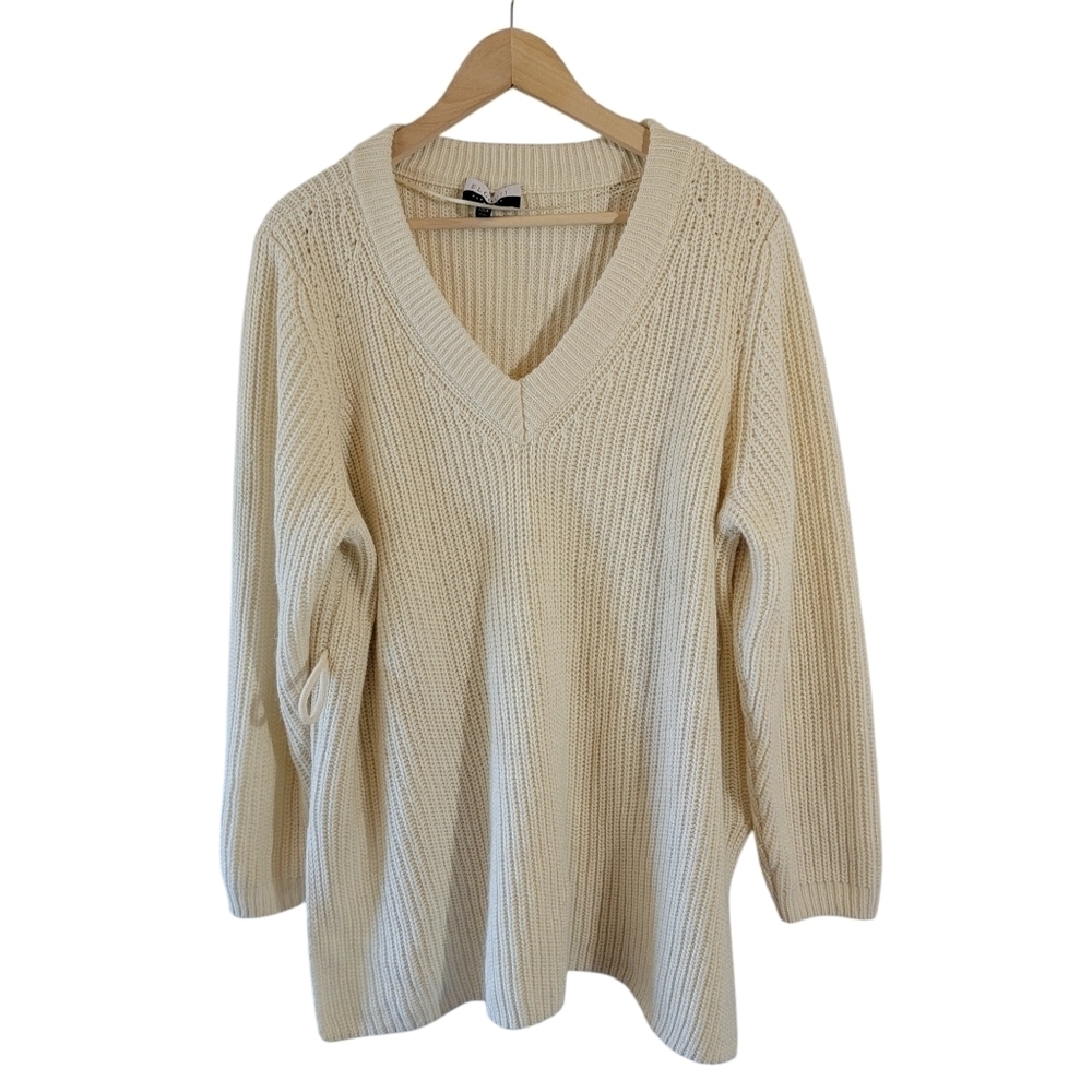 ELOQUII Ivory Chunky Cable Knit Sweater Sz 22/24 Minimalist Neutral Plus Size